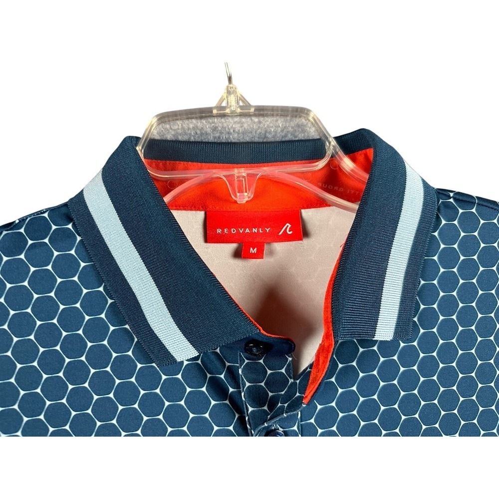 Redvanly Polo Shirt Mens M Hexagon Geo Pattern Blue Ish Short Sleeve Preppy Golf